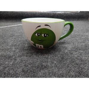 M&M's World Green M&M Character Ceramic Coffee Mug White Green 2018 Bistro Cup